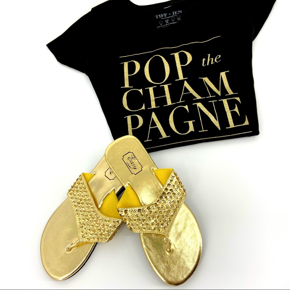 JUST IN Gold Sequins Wedge Flip Flop Sandals